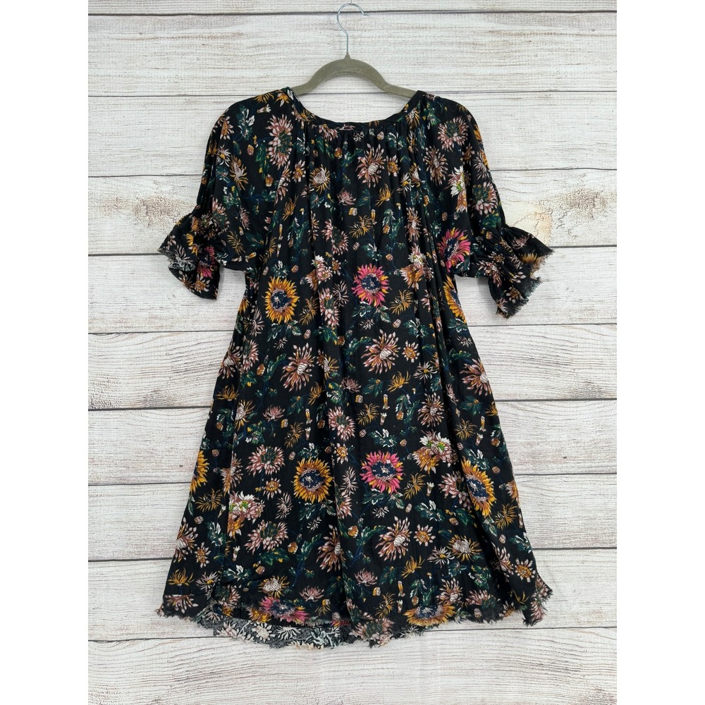 Natural Life Floral Dress Womens Medium Black Sunflower Boho Ruffle Pocket - Picture 2 of 9